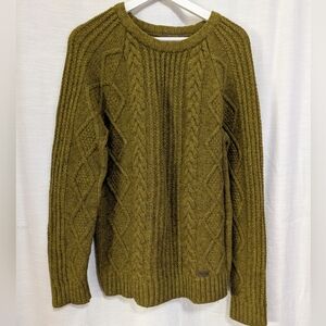 Intoin 80% Wool Men's Olive Moss Green Heavy Cable Knit Sweater 44" Chest
